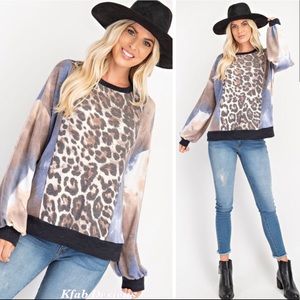 LAST ONES! Soft-Tie-Dye-Animal Print Contrast Top